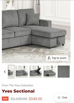 Yves Collection Gray Corduroy Sectional Sofa