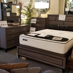 Brand New Grey King Or CA King Bedframe, Dresser, Mirror, Nightstand 4PCs Set