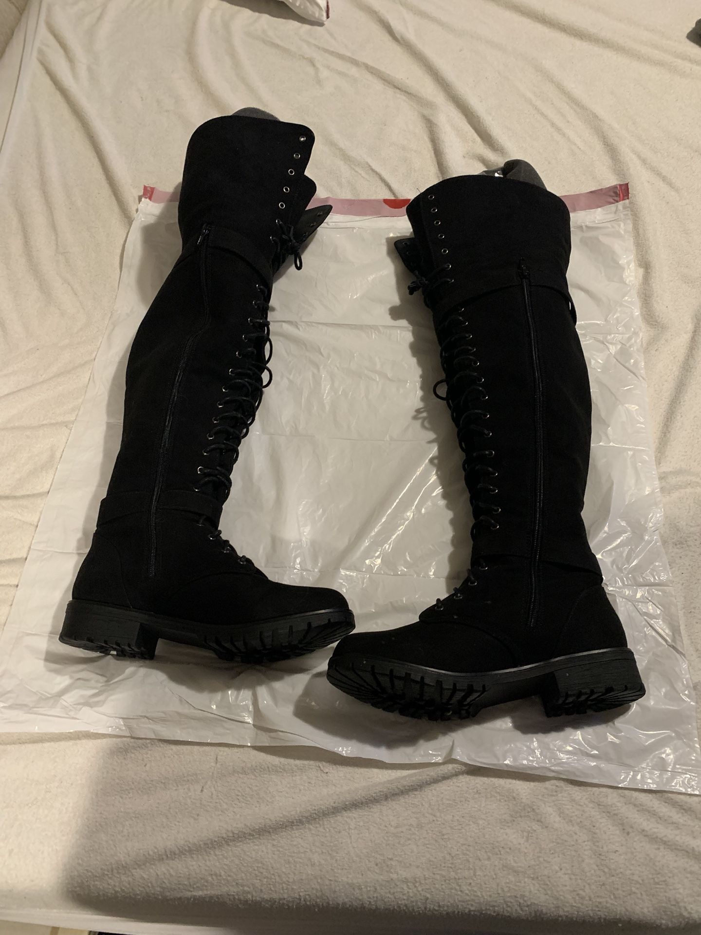Thigh High Black Lace Up Boots