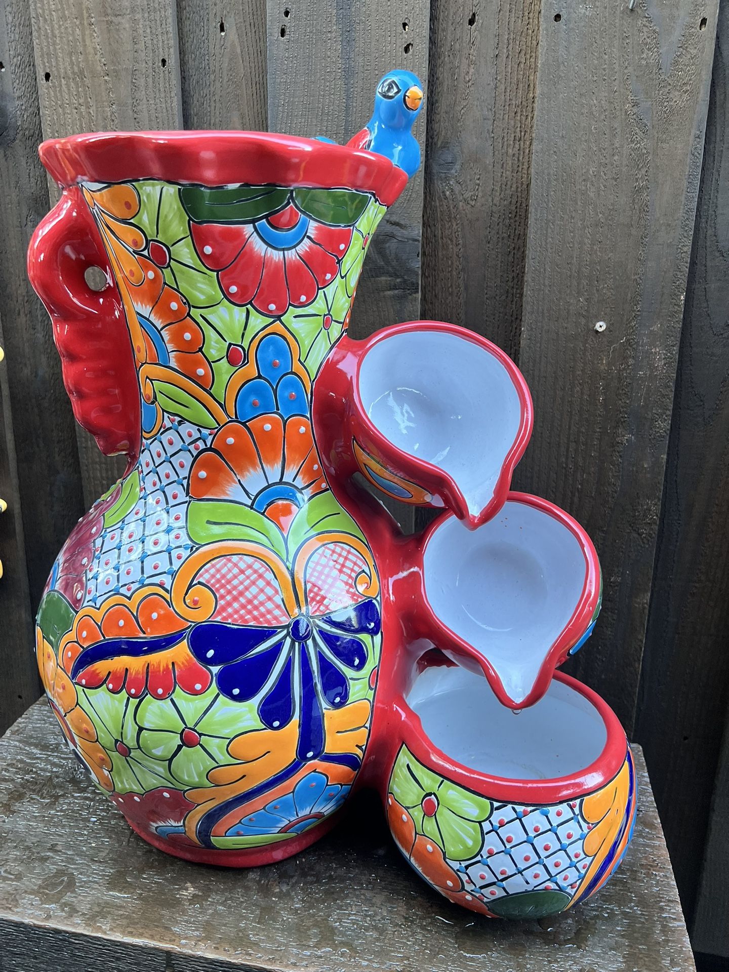 Mexican Talavera Water Fountain, Pottery, Clay Pot, Planter.