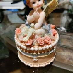 Trinket Box With Angel, Flowers , And Bird