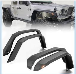 for JT Flat Front and Rear Fender Flares Compatible with 2020 2021 2022 2023 2024 2025 2026 Jeep Gladiator JT with Turn Signal Lights, Heavy Duty Stee