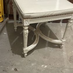 Antique Wood Upholstered Vanity Stool