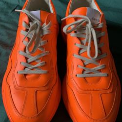 Gucci Apollo Fluo Leather Mens Sneaker (Neon Orange) Size 13