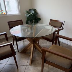 Round Glass Top Table Wood Base