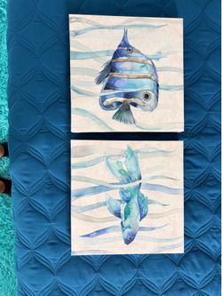 Adorable fish art canvas 2 12x12in