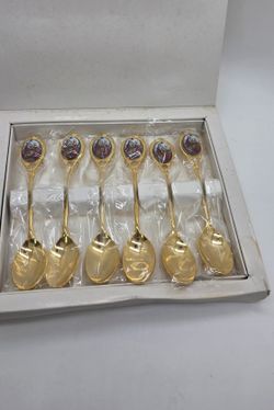 Gold Plated Demi Dessert Vintage Flatware Set  Collection of 6 Spoons