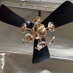 28 in. Smart Indoor Black Gold Acrylic Flower Low Profile Integrated LED Semi Flush Mount Ceiling Fan with Mute Remote