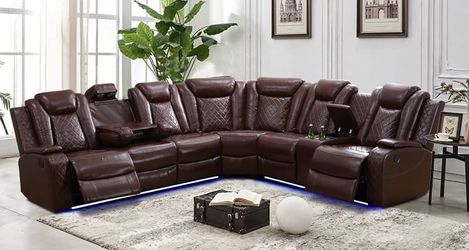 🌼FREE DELIVERY🌼Brand New Brown Power Reclining Sectional Sofa Couch 