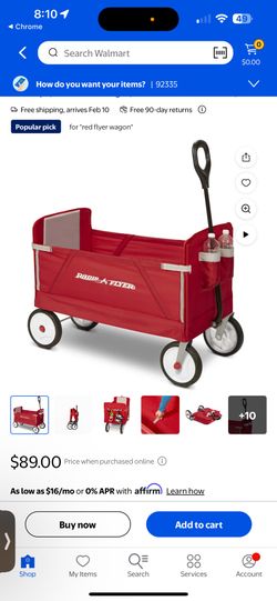 Radio Flyer, 3-in-1 EZ Fold Wagon, Padded Seat with Seat Belts, Red