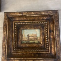 Oil Painted Venice Scene in a Three Dimensional Gilded Frame