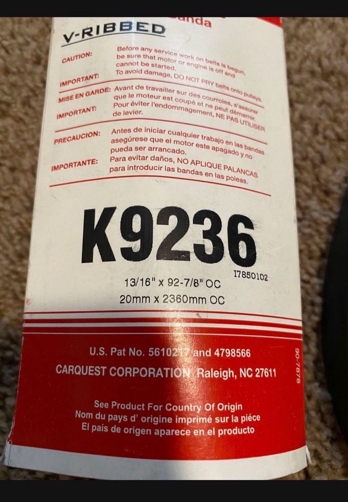 New serpentine belt k9236 6k923