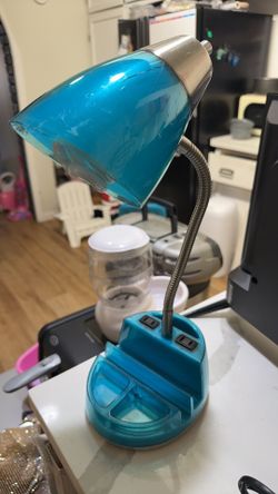 Blue Organizer Desk Lamp with Outlets - Works Perfectly