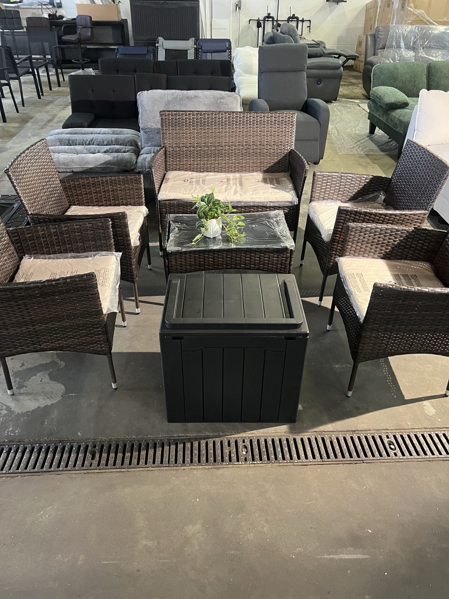 Patio Furniture 7 Pieces Conversation Sets Outdoor Wicker Rattan Chairs Garden Backyard Balcony Porch Poolside loveseat with Soft Cushion and Glass Ta