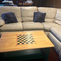 Cream-colored leather sectional