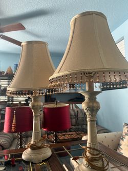 Pair of Vintage Table Lamps with Beaded Shades