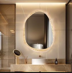 Luvodi Lighted LED Bathroom Mirror 24"x32" Irregular Stone Pattern Frosted Wall Vanity Mirror with Bright Back Lit Modern Dimmable Smart Mirror Anti F