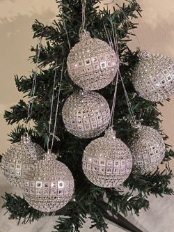 Christmas Ornaments 8 New Pieces 2.6 Inch Handmade  Silver