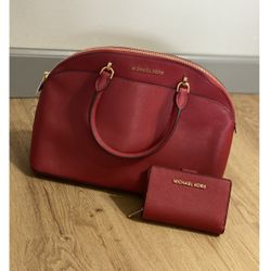 Michael Kors Leather Bag and Wallet (Red)- Both for $60 Bag - Used once Wallet - New 