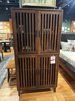 Coaster Slatted Wood Storage Cabinet
