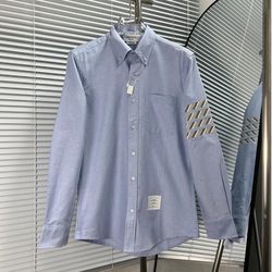 Thom Browne Four Bar Twill Long Sleeved Shirt Blue