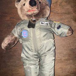 US Air Force (USAF) 1980s Teddy Bear 20 Inches In Flight Suit W/US Air Force Pin