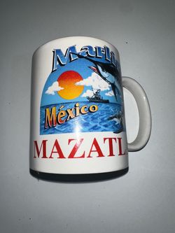 Mazatlán Mexico Souvenir Ceramic Coffee Mug Marlin Fishing Ocean Scene