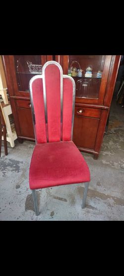 VINTAGE ITALIAN CHROME/RED VELVET DINING CHAIRS (SET OF 4 , $75 EACH)