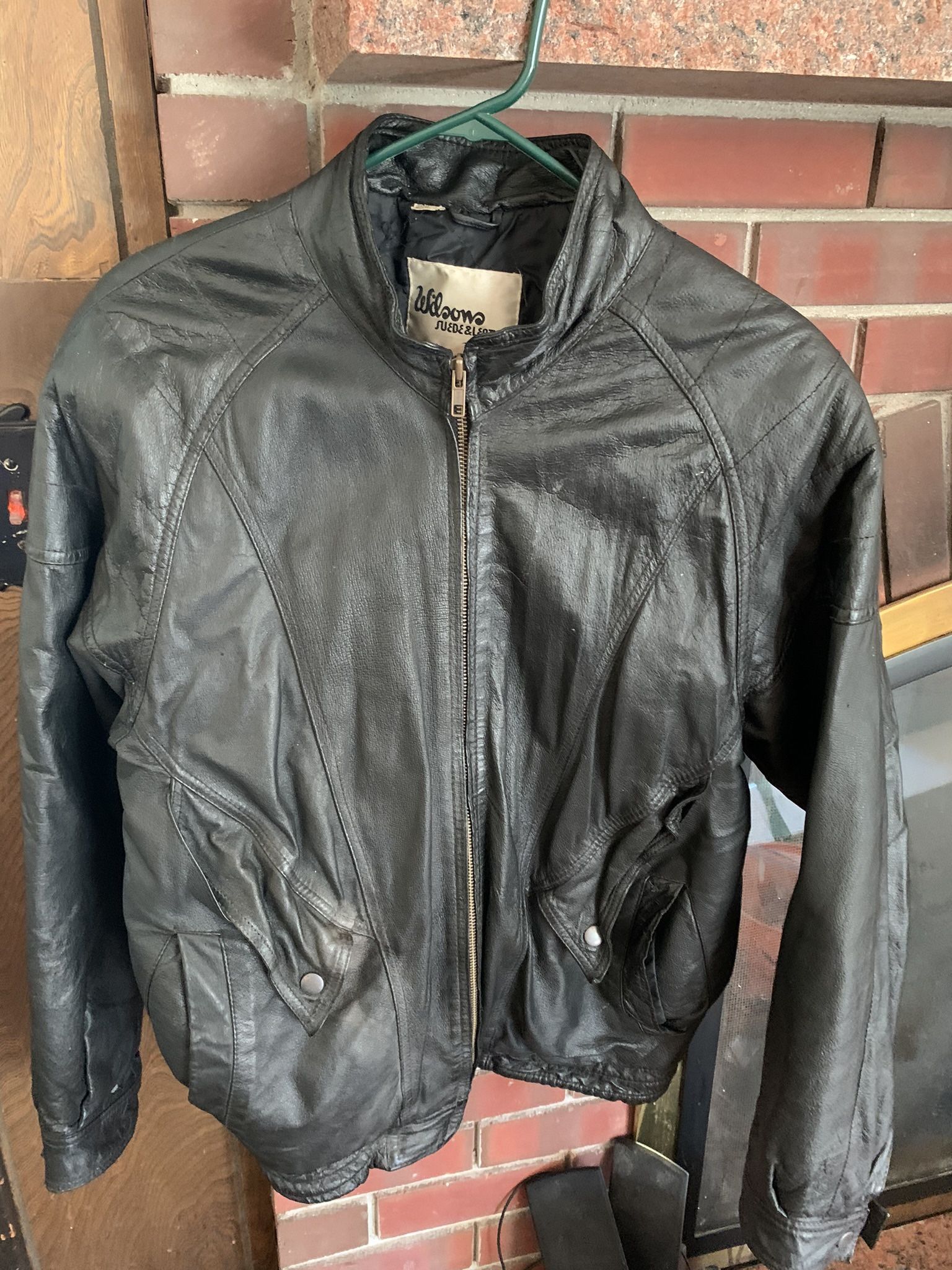 Small Black Leather Jacket, Waist Length.