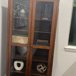 Home Depot 5-Shelf Glass Door Bookcase / Display Cabinet – Walnut Brown