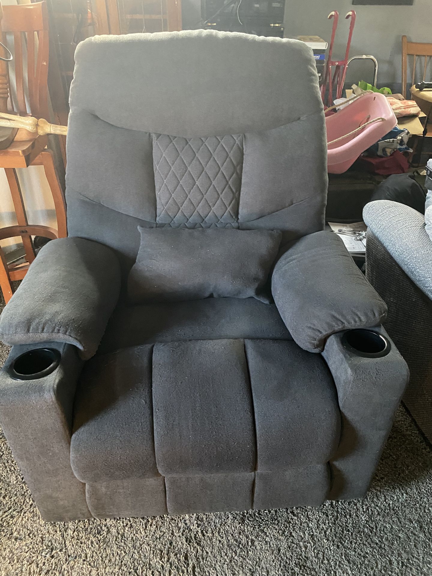 Blue lift chair with heat and massage unit