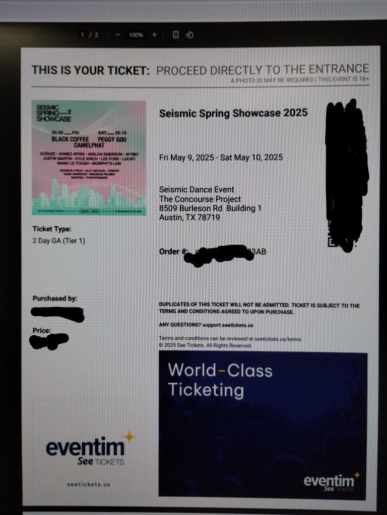 Selling 2 tickets for Seismic Spring Showcase 2025 - 2 day GA tickets (Fri. 5/9 & Sat. 5/1)