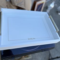 White Decorative Serving Tray w/ Gold Handles – “Family Love