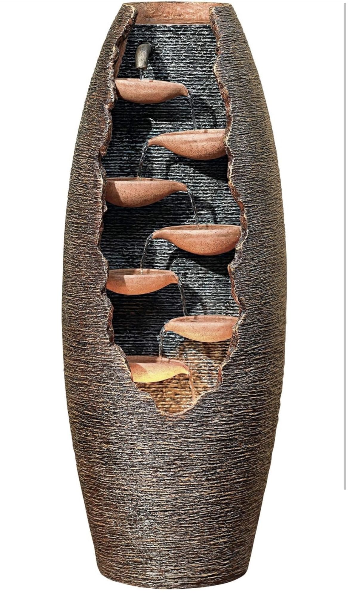 Nathan Seven Cascade 35" High Large Rustic Indoor Outdoor Decor Resin Floor Fountain with Light LED Standing Cut-Away Water Feature for Outside Garden