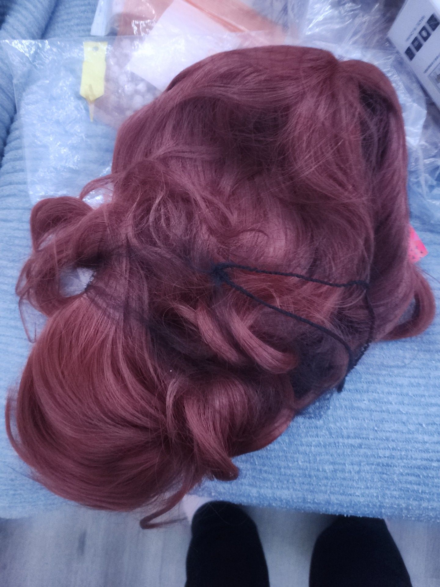 New wine red long hair wig