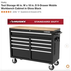 Husky Tool Storage 46 in. W x 18 in. D 9-Drawer Mobile Workbench Cabinet in Gloss Black