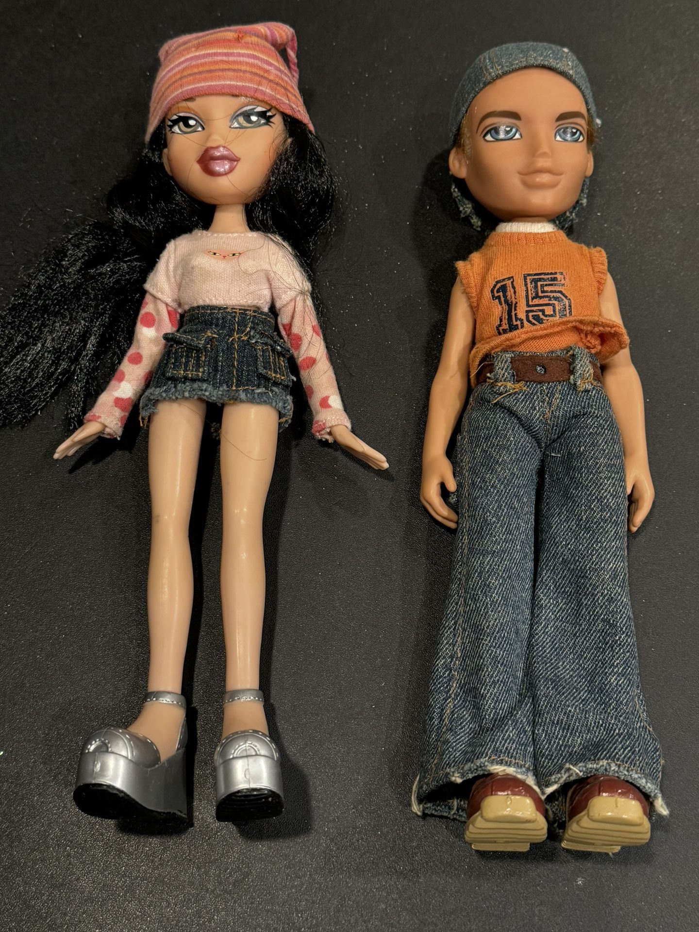 2002 Bratz Boyz Doll - CAMERON & 2001 Bratz Jade Doll. Both include clothing as shown.