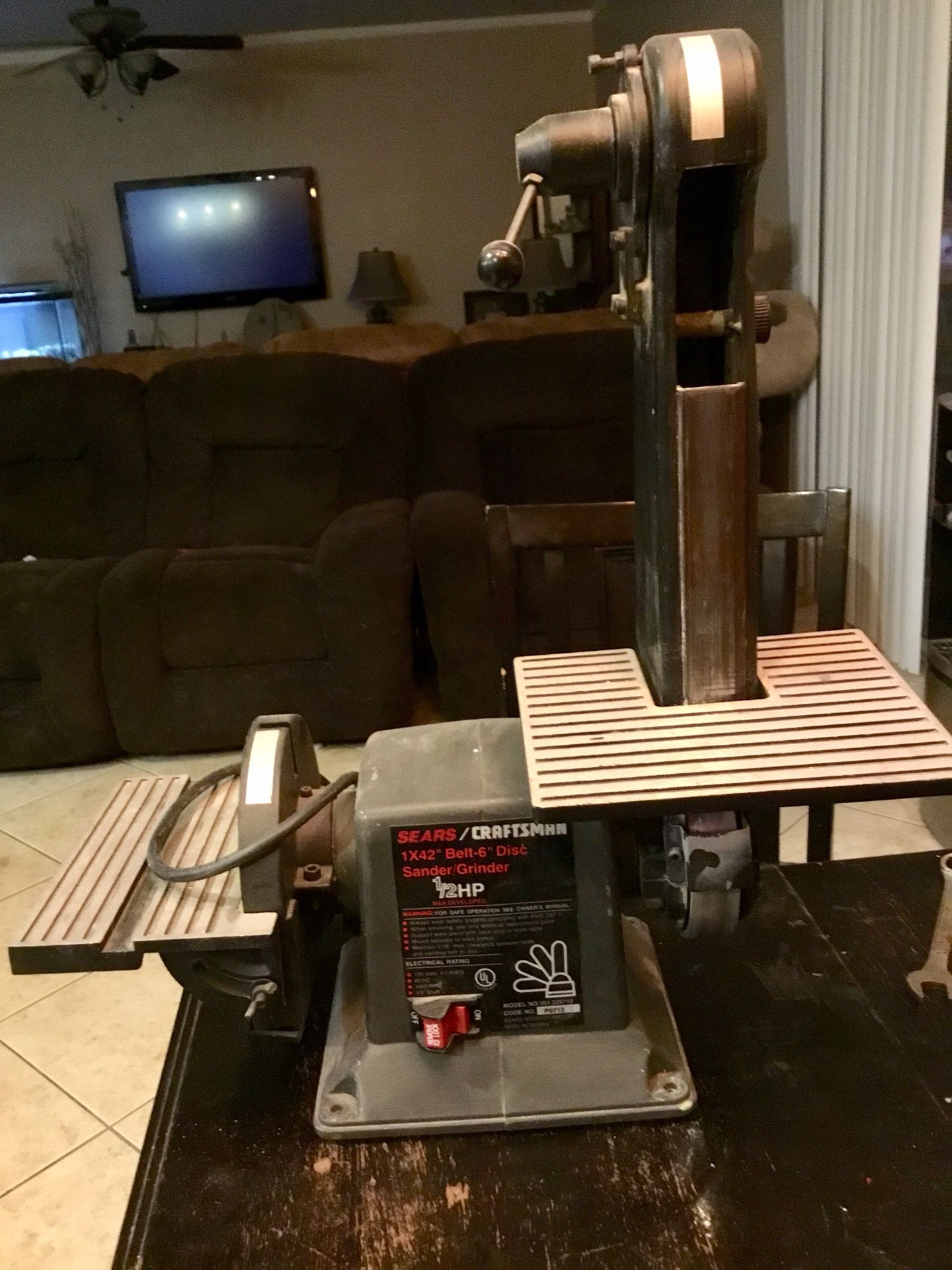 Large Table Craftsman 1 x 42” Belt-6” Disc Sander/Grinder. 1/2HP