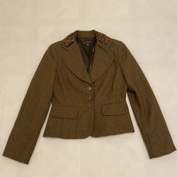 Banana Republic Brown Wool Houndstooth Sequin Beads Blazer Jacket Size 10(M)