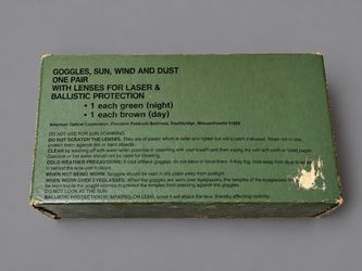 American Optical Sun Wind Dust Goggles Laser Ballistic Green Brown Lenses Vintage