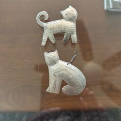 Cat Etched Vintage Silver Brooch/Pin And Pendant