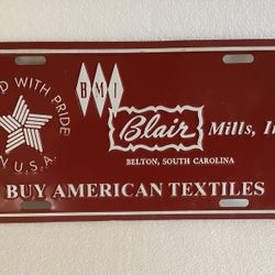 Blair Mill License Plate.