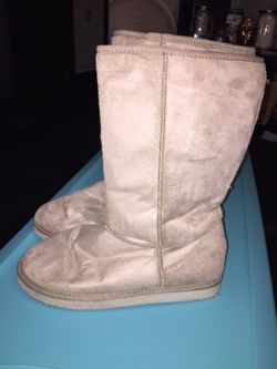 Beige Suede Fuzzy Boots