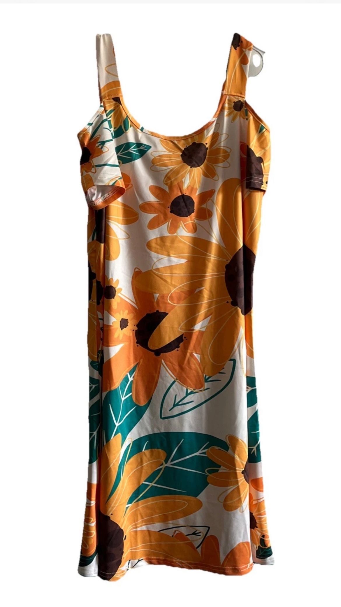 New No Tag Floral Sunflower Midi Dress Off Shoulder Spandex Polyester Size M