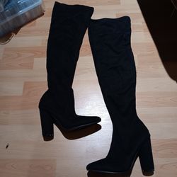 Suade Black Thigh High Heels