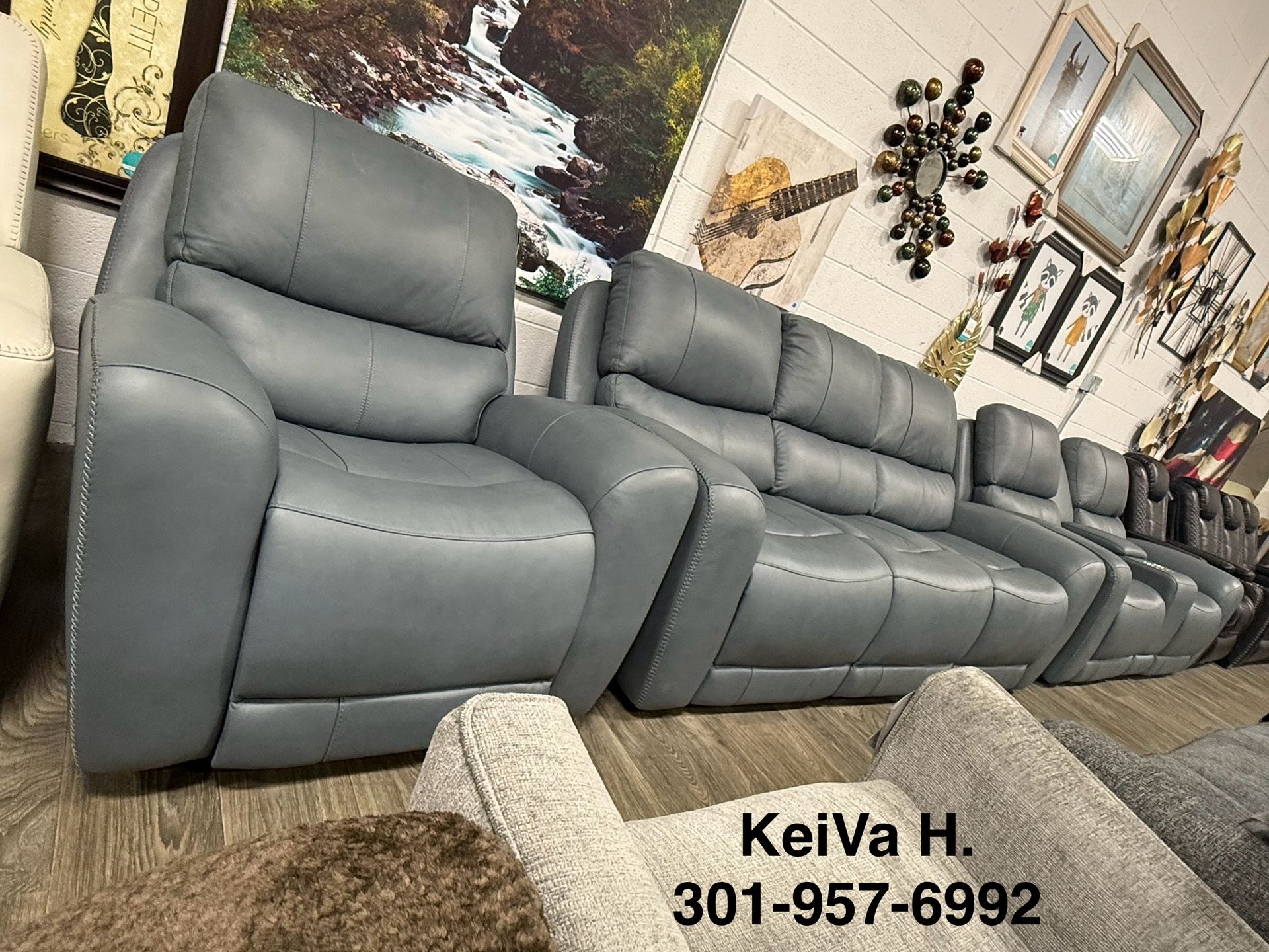 Italian Leather Dual Power Recliner - NEW IN BOX