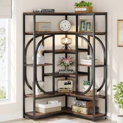  7-Shelf Corner Bookshelf, L-Shaped Bookcase