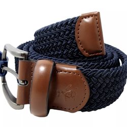 Penguin Stretch Belt Genuine Leather Woven Dark Navy Blue Men's Sz S (30-32) New