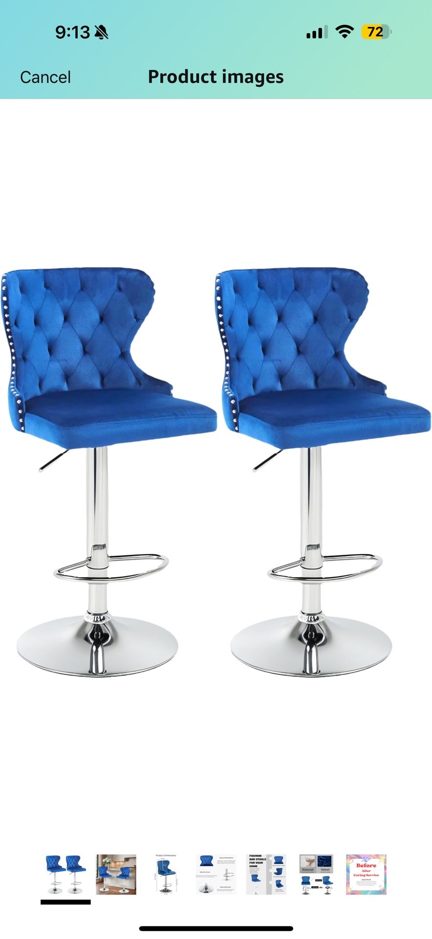 Blue Velvet Nailhead Barstools (4)