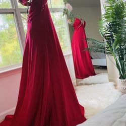 Hot pink backless ,v neck dress